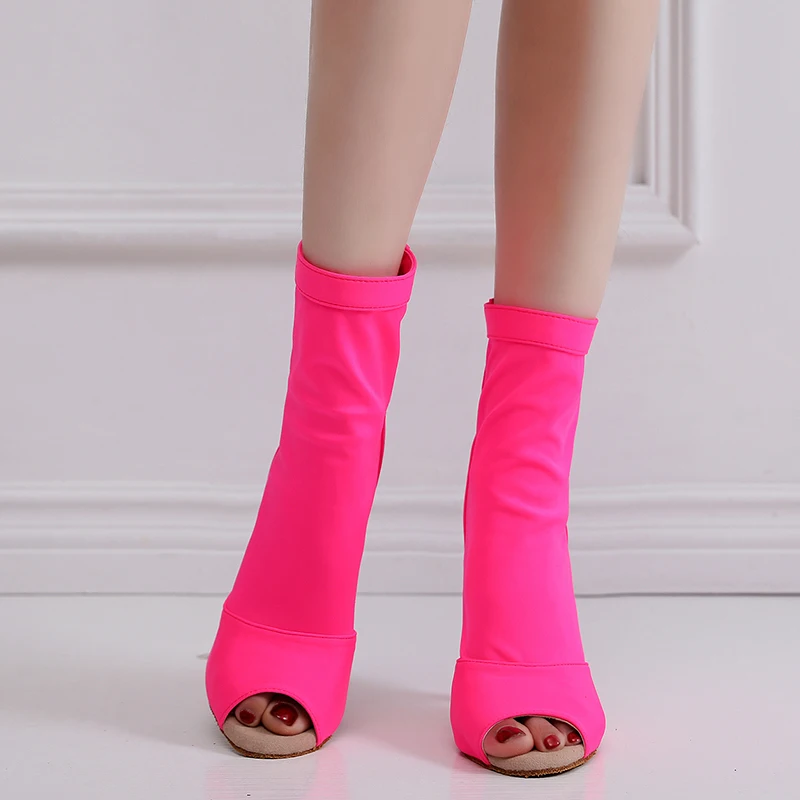 Women Latin Ballroom  Dance Shoes For Girls High Heel Open Toe Heels For Dance Ladies Cuban heel 7.5cm/9cm/8.3cm Dancing booties