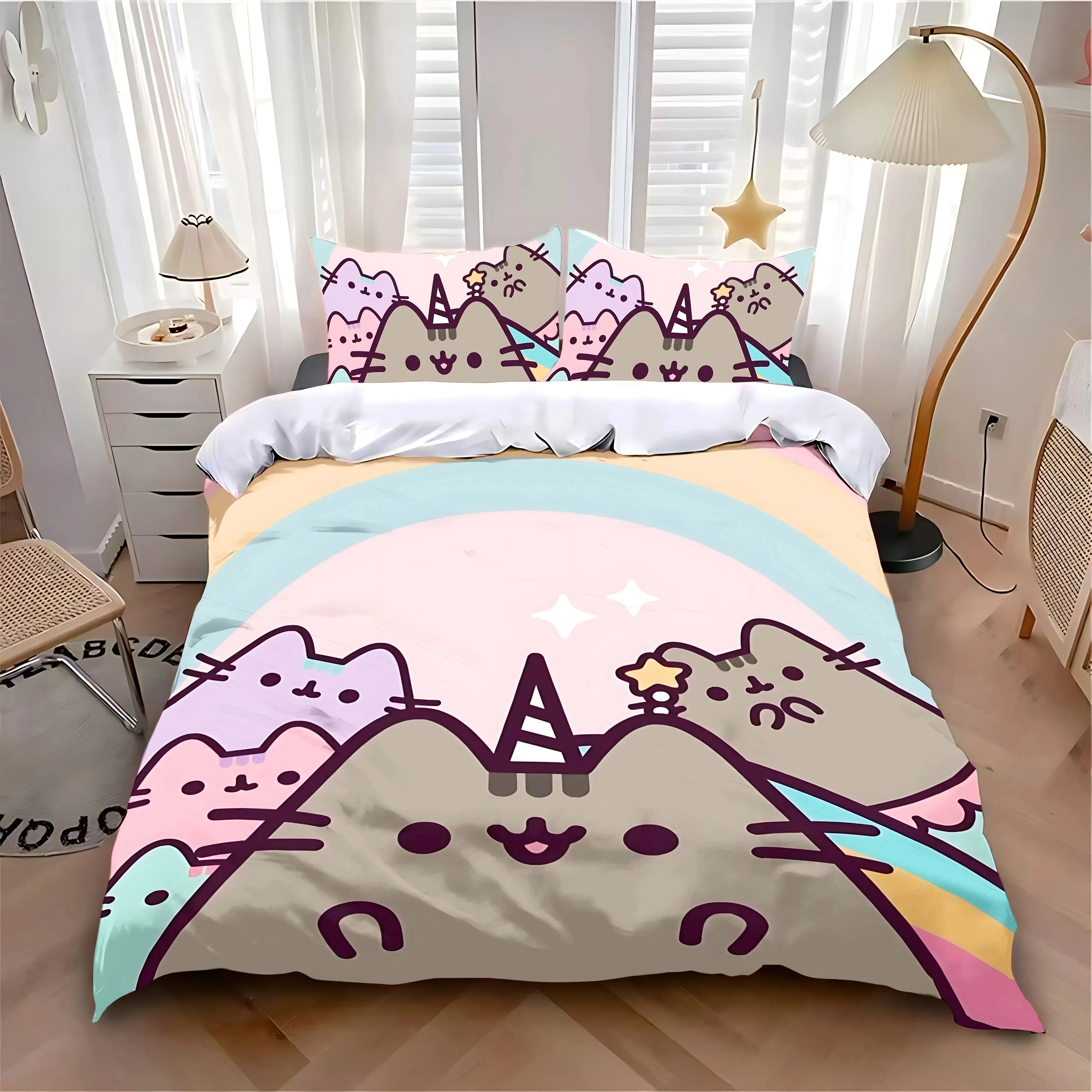 2025 Duvet Cover Pillowcase Bedding Set Cartoon P-Pusheens Cat Adult Boy Girl Bedroom Decoration Boys Single Double Large Size 4