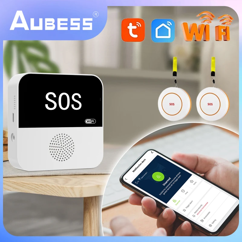 

Wireless WiFi Elderly Caregiver Pager SOS Call Button Emergency SOS Medical Alert System For Seniors Patients Elderly At Home