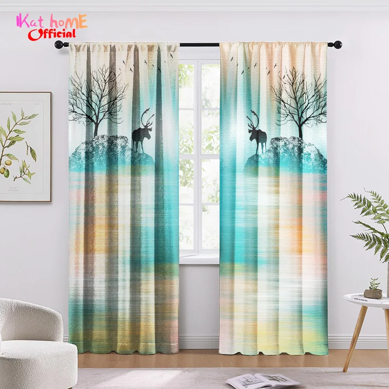 Ombre Elk Blackout Curtains Window Curtains For Living Room Bedroom Kitchen Door Doorways Curtain Elegant Boho Home Decoration 3