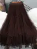 Coffee Color Beaded Me f Skirt Women's Spring Autumn High Waist A-Line Dra Long Skirt Ele Fene Casual Sle