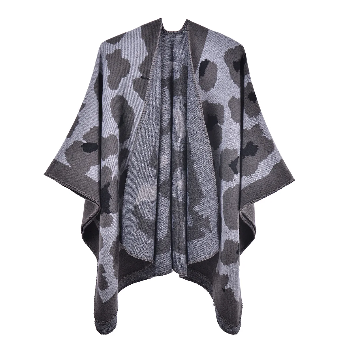 

Women's Leopard Pattern Large Shawl New Autumn and Winter Brand Imitation Cashmere Split Cape Scarf Cloak Lady Poncho Capes Gray