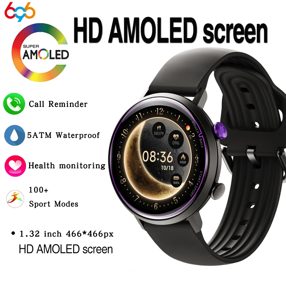 

Smart Watch Women 1.32" AMOLED Screen Sports Fitness Bracelet 5ATM Waterproof Heart Rate Blood Oxygen Lady Ultrathin Smartwatch