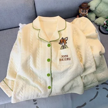 التطريز الكرتون شخصية جودي نيك منامة مجموعة للنساء ديزني لطيف الحلو جديد 2 قطعة مجموعة ملابس خاصة الخريف الشتاء لينة منامة 5