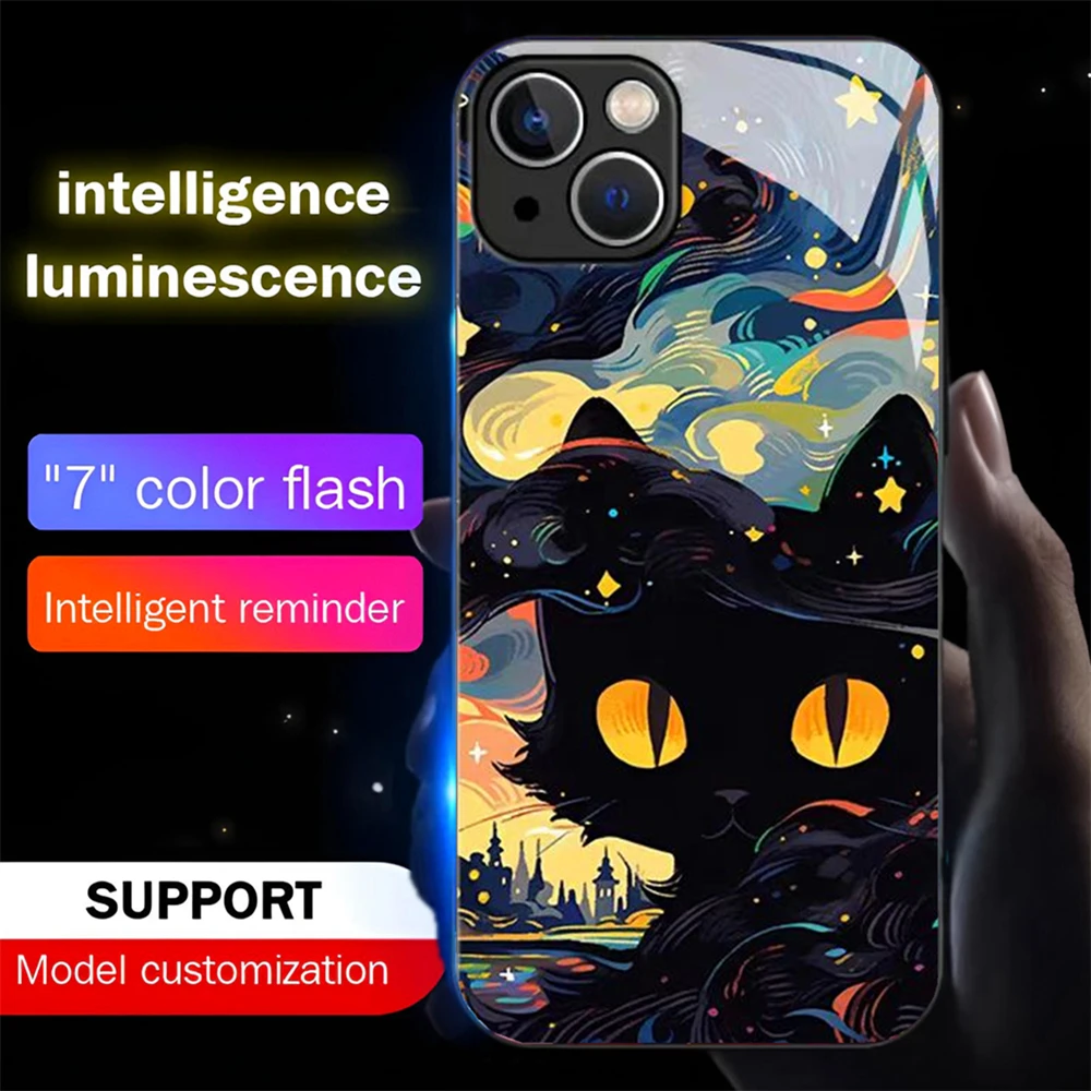 Schwarze Katze Ölgemälde Soundgesteuerte LED-Blitzhülle Leuchtende Glasabdeckung für Samsung S26 S25 S24 S23 S22 S21 S20 FE Plus Ultra – Detail 13