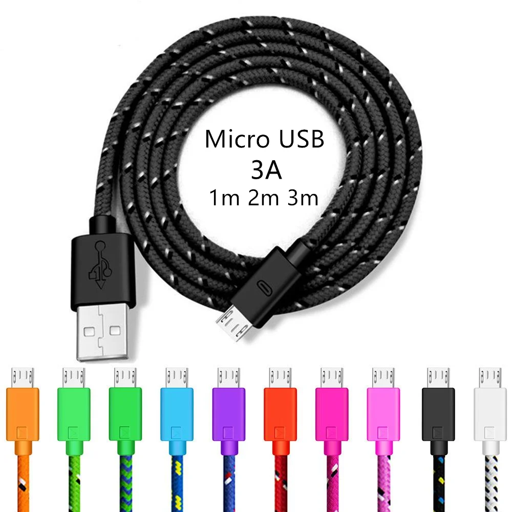 마이크로 USB 케이블 고속 충전 데이터 케이블, 삼성 샤오미 화웨이 동기화 코드, 3A USB 나일론 꼰 데이터 라인 코드, 휴대폰 케이블