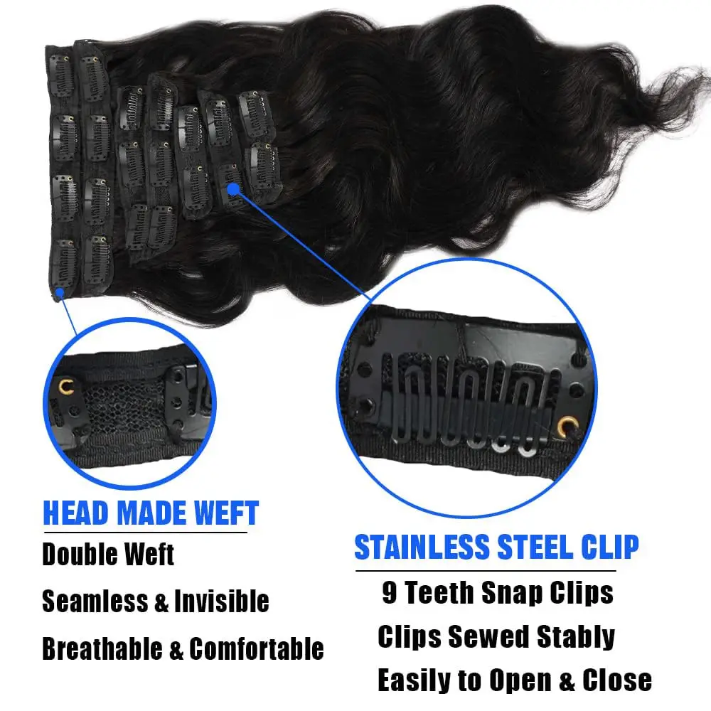 Body Wave Clip In Hair Extensions Glueless Hair Extensions Women 120g Grade 12A Brazilian Remy 20Clips Double Weft