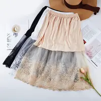 Jupon en dentelle florale 70 cm, sous-jupe en maille pour Cheongsam, jupe de sécurité taille haute streetwear, jupon d'été 4