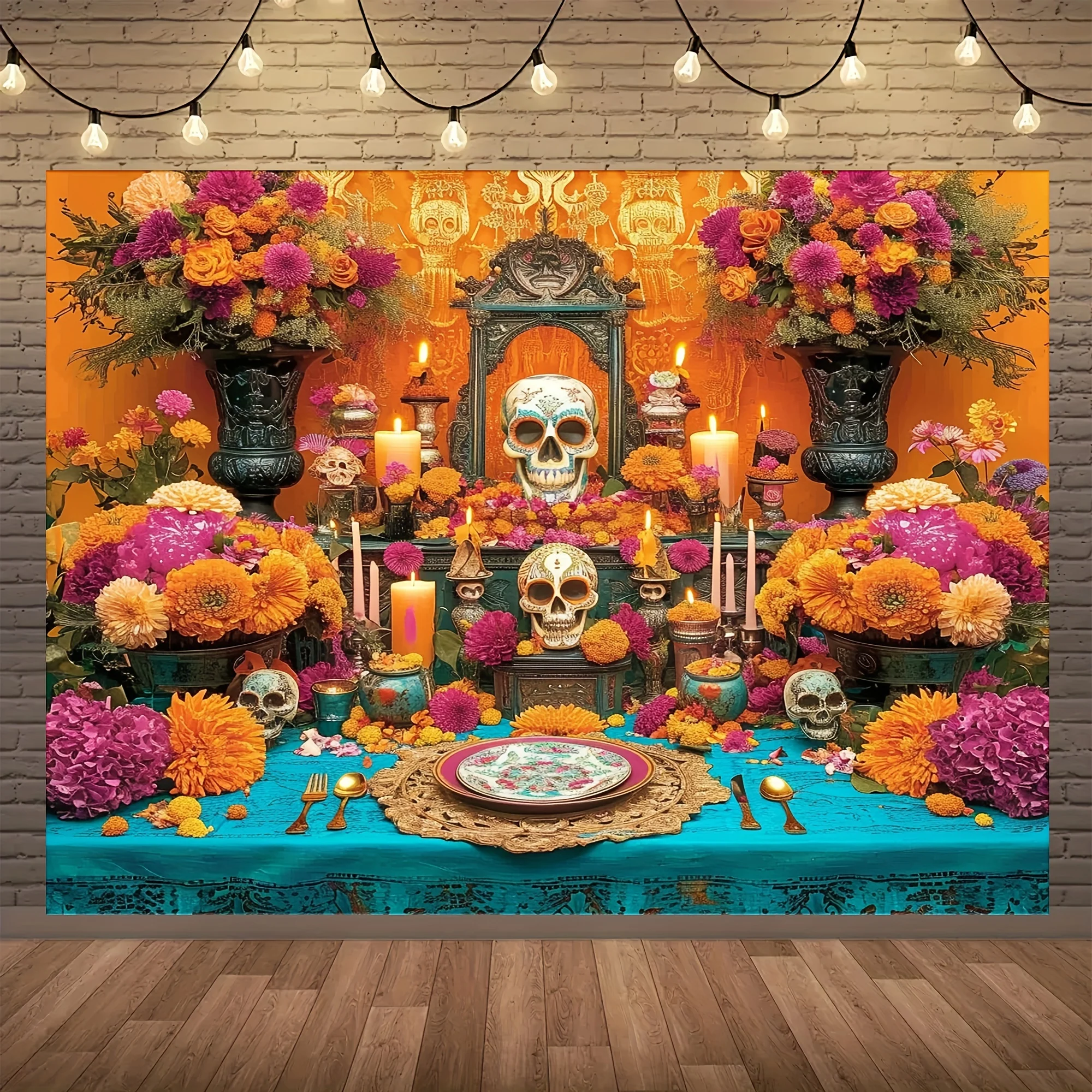 Day Of The Dead Backdrop - 71x43 Inch Dia De Los Muertos Photography Banner | Sugar Skull Decor