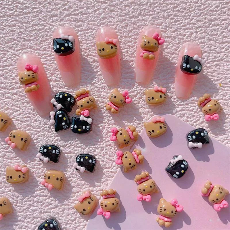 

10Pcs/Bag Cute Glossy Resin Nail Art Chocolate Black Color Cartoon Anime Fashion Three-Dimensional Manicure Toys For Girls Gift