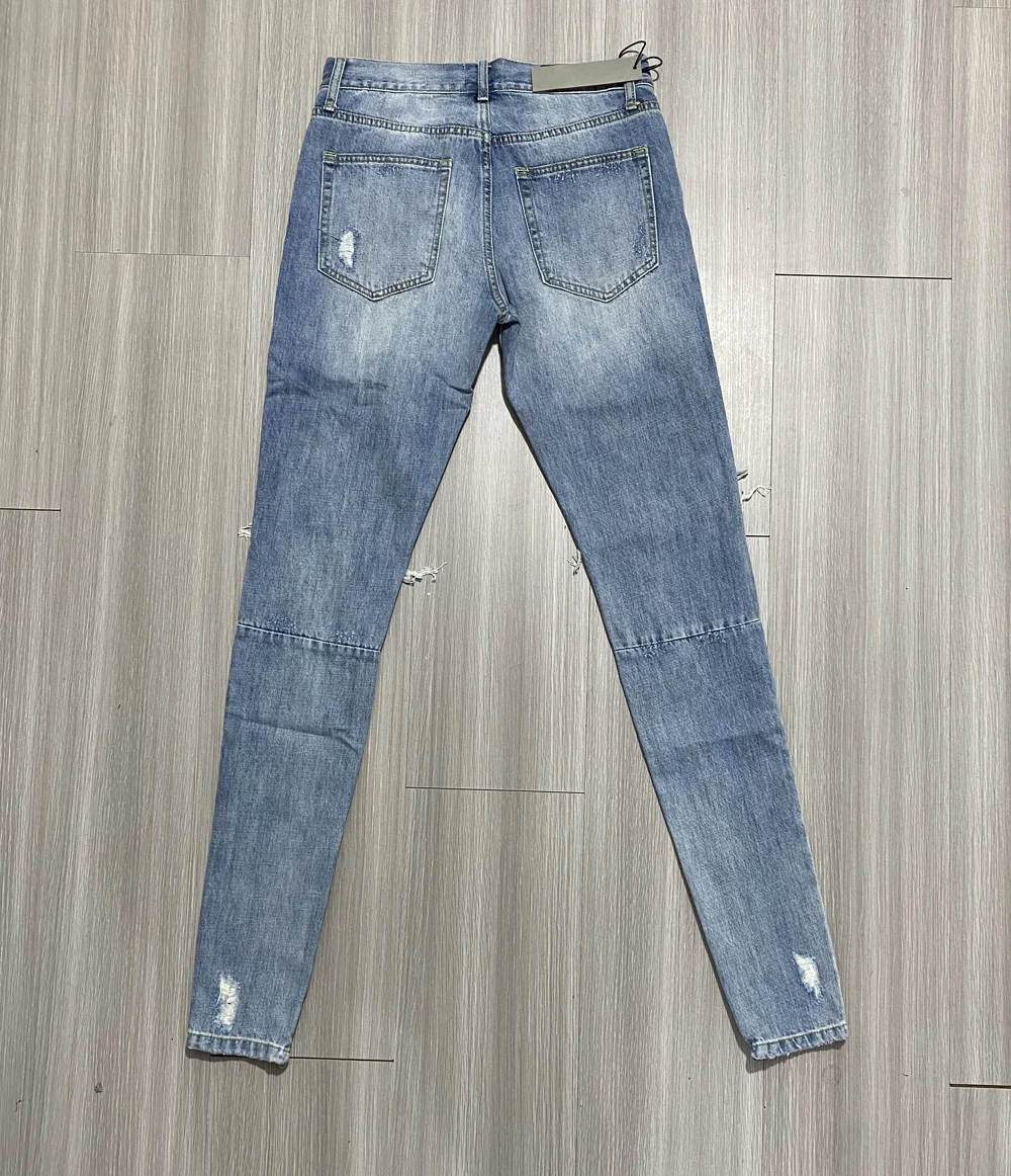 Men's Button Fly Zipper Leg Destroyed Distressed Ripped Hole Jeans