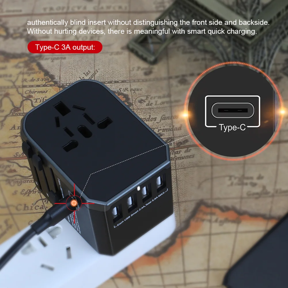 EONLINE Travel Adapter International Universal Power Adapter All-in-one with 5 USB Worldwide Wall Charger for UK/EU/US/Asia