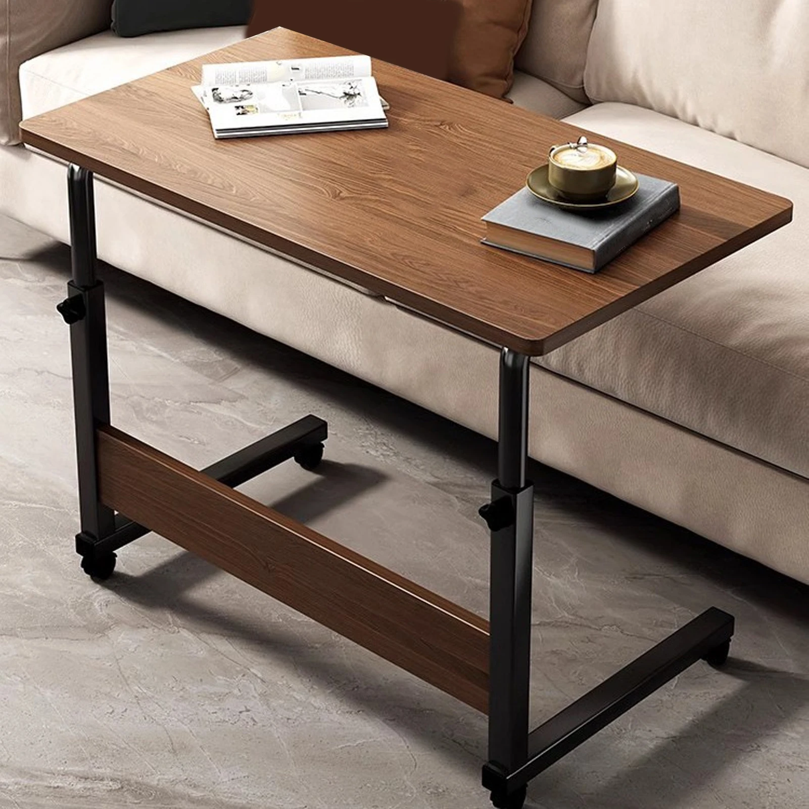 Rolling End Table Liftable Longer Wider Tabletop C Shaped Computer Desk with Wheels for Bed Dormitory - 5