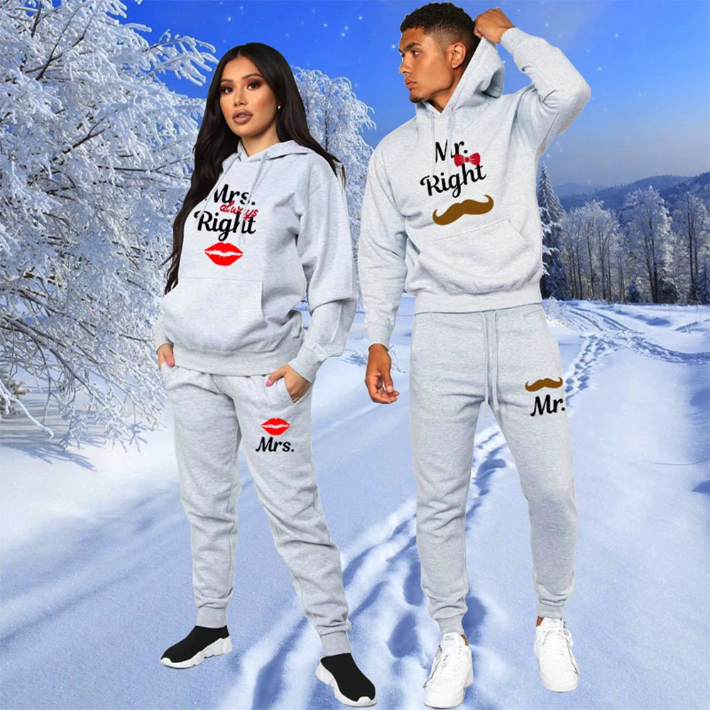 

2023 Men/Women Couple Tracksuit Mr Mrs Print Lovers Hoodie and Pants 2 Piece Casual Harajuku Sweatshirt Men Women Clothes Suits