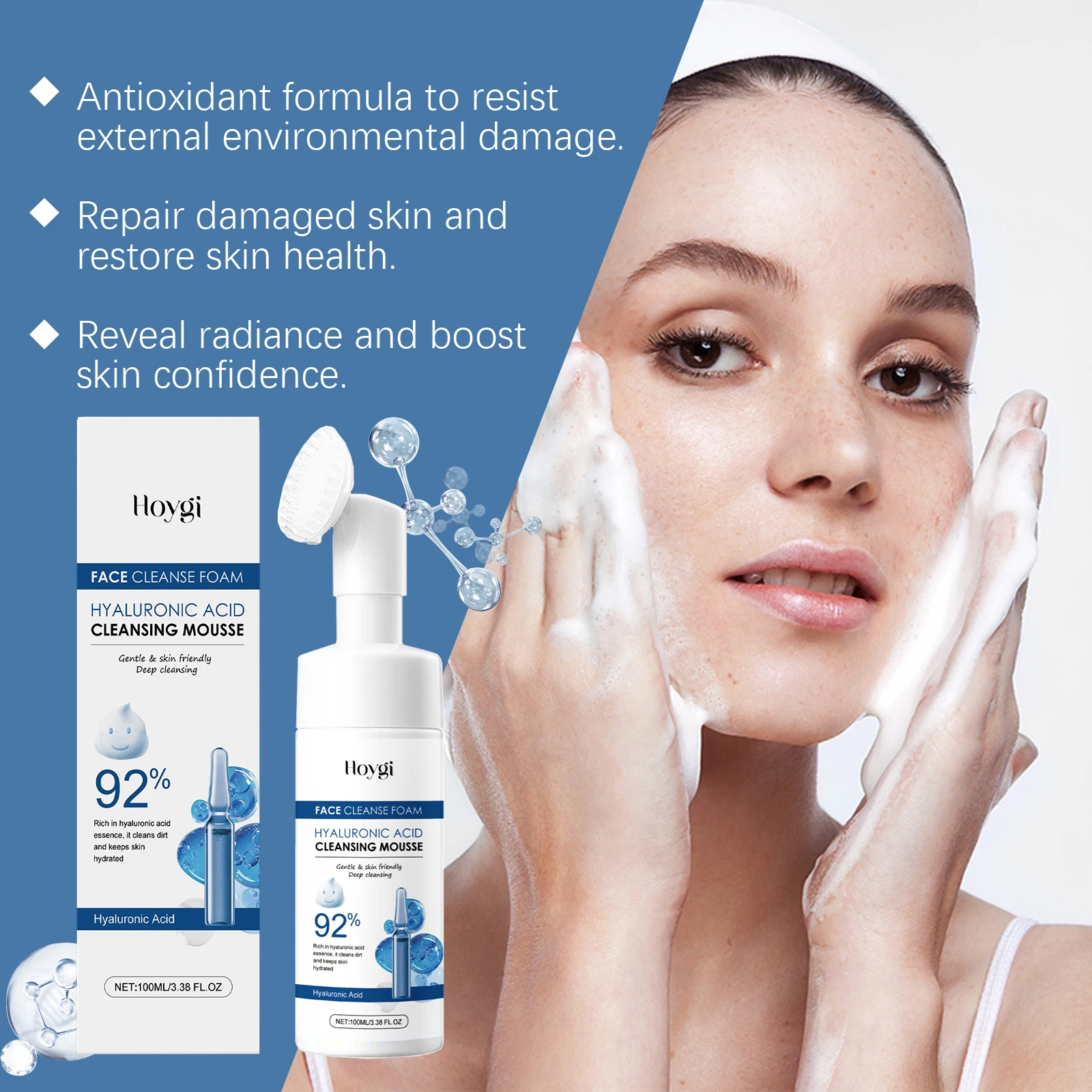 Hyaluronic Acid Cleansing Foam Gentle Moisturizing & Nourishing Oil Control Brightening Rejuvenation Face Wash Foam Face Cleanse 3
