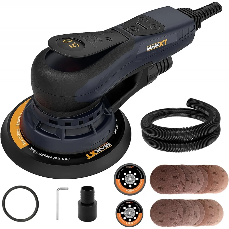 

MAXXT Electric 5mm Random Orbital Sander, Palm Sander with Brushless Motor, 5&6Inch Sanding Pads, Central Vacuum, Sanders fo