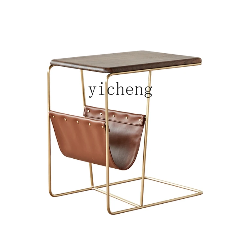 

XC Original Antique Style Mobile Stainless Steel Solid Wood High Side Table Modern Storage Function Books and Newspapers