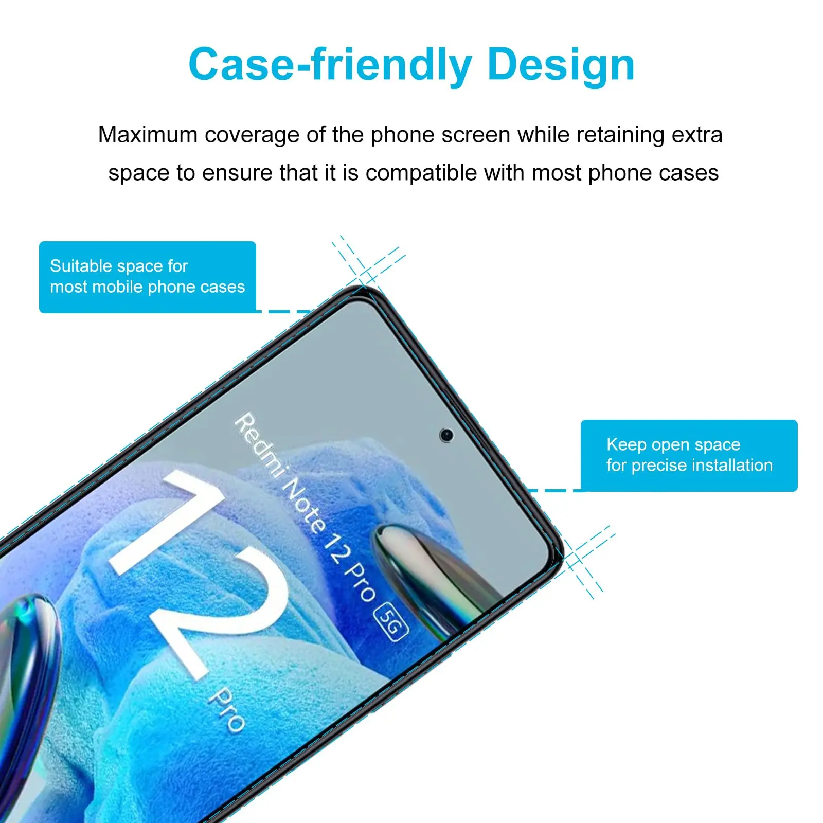 Xiaomi Redmi Note 12 Pro Plus Screen Protector - Tempered Glass, 9H Hardness, HD Clear, Case-Friendly