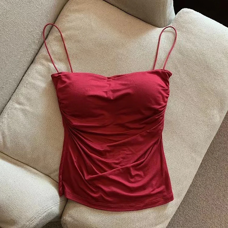 Chic Summer Girls Pleated Halter Neck Tank Top Casual Wear Effortless Slim and comfortable Versatile Underwears Girls Camisoles 5