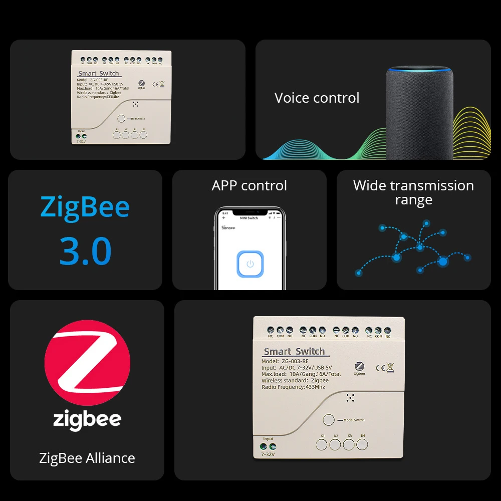 Zigbee 3.0 Módulo Inteligente sem Fio Interruptor Wifi Tuya Vida Inteligente 7250v Receptor Rf433.92 Mhz Relé 16a Alexa Casa do Google Tuya Vida Inteligente 4ch - Image 5