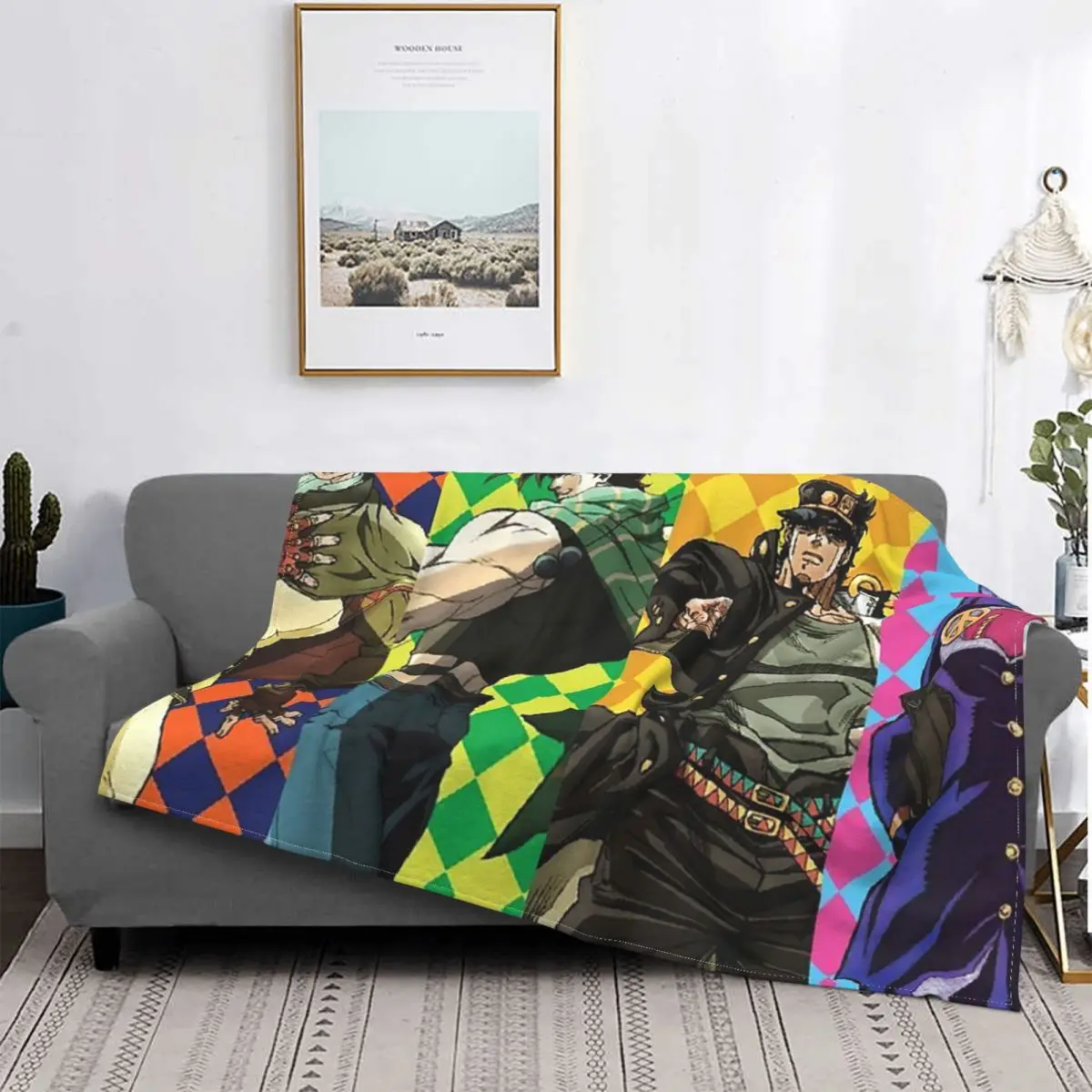 

Joseph Joestar Kujo Jotaro Dio Brando Kakyoin Noriaki Blankets Anime Jojo's Bizarre Adventure Wool Throw Blanket for Bedspread