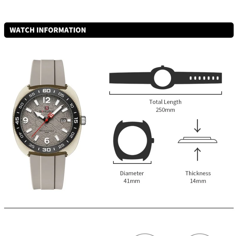 Naviforce Men's Quartz Watch Fashion Trend Date Display Luminous Pointer 5atm Waterproof Silicone Strap Men's Sports Watch 7132, Alina Gadgets