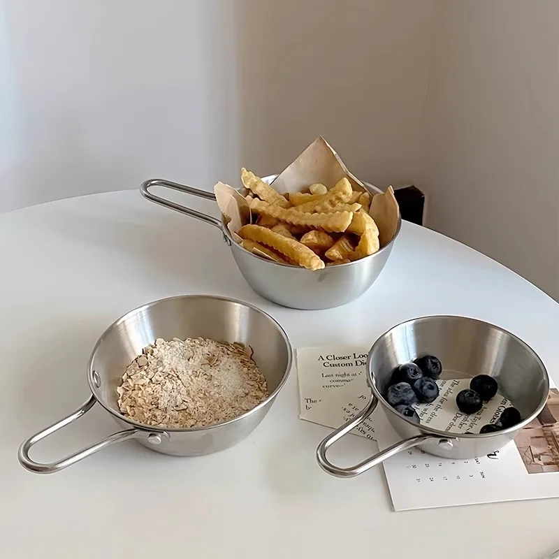 12CM Food Sauce Bowls Ice Cream Dessert Tableware Kitchen 304 Stainless Steel Bowl Korean Round Rice Wine Bowl with Handle lijia