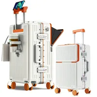 Aluminium Frame Suitcase Front Opening Cabin Luggage with USB Cup Holder Female Trolley Case Male Brake Wheel Travel Suitcase 1