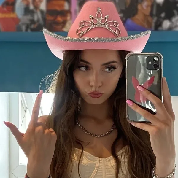 New Western Cowboy Caps Y2K Pink Cowgirl Hat Women Girl Tiara Cowgirl Hats Holiday Costume Party Cap Feather Edge Fedora Cap cowboy hats cowgirl hats