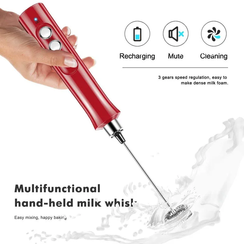 milk frother egg beater food mixer electric whisk handheld electric whisk Electric Egg Beater Milk Frother Foam Maker 3 In 1 USB Rechargeable High Speeds Drink Mixer Handheld Foamer Coffee Frothing Wand