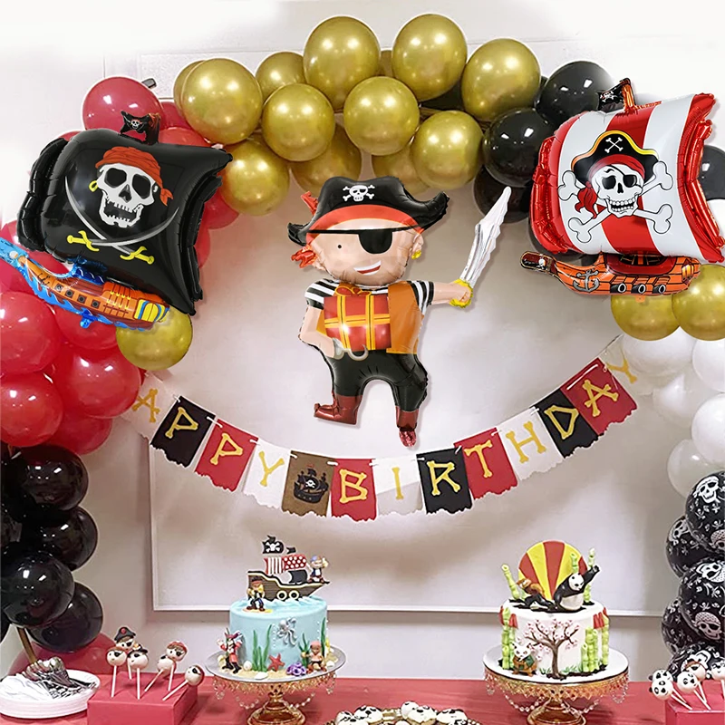 Pirate Party Decorations Red Striped Cartoon Skull Pirate Ship DIY  Decorations for Kids Birthday Halloween Party Cosplay Decor