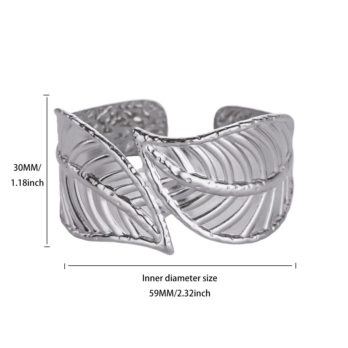 Womens Silver Geometric Leaf Bangle Bracelet for Wedding Gift