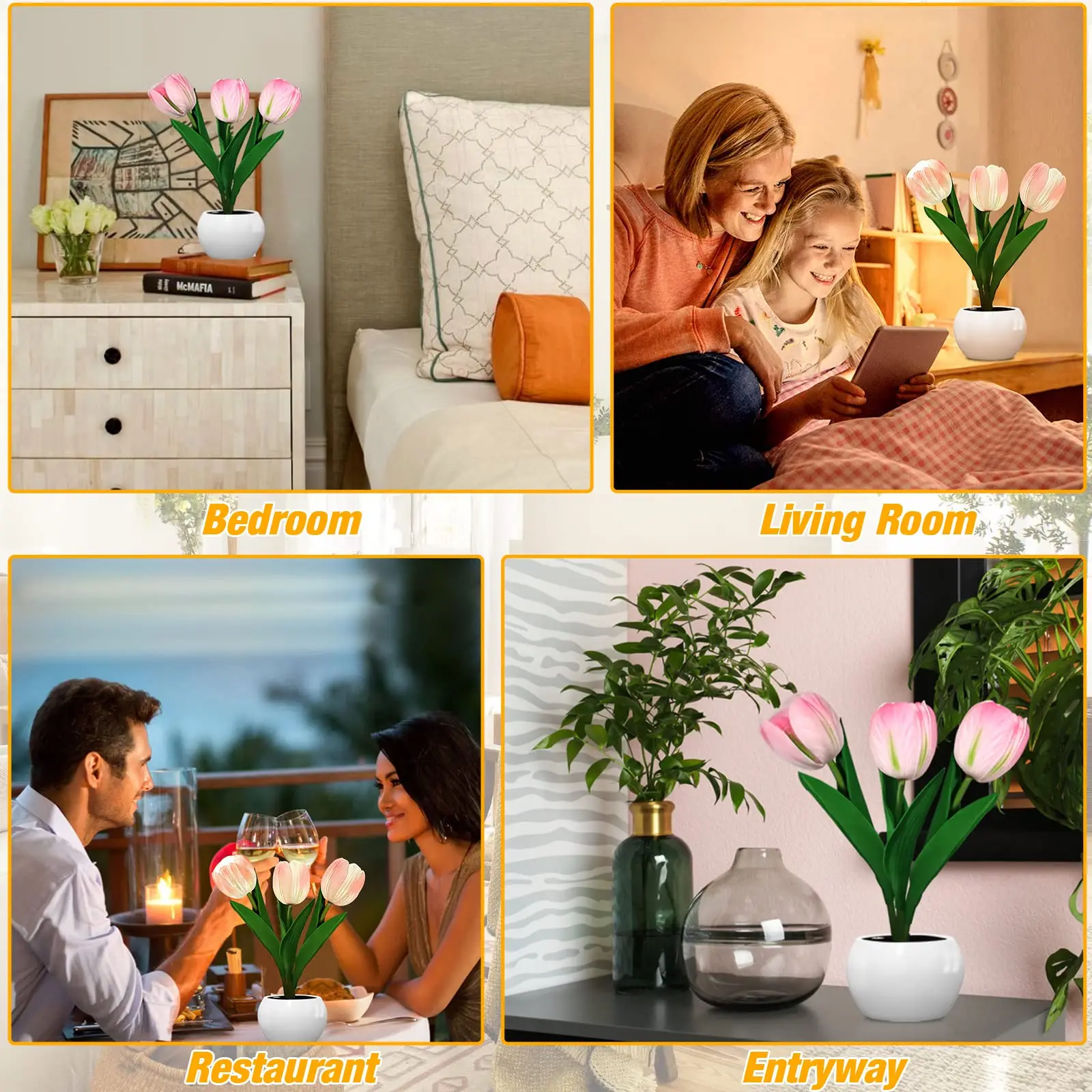 LED Tulip Night Light Simulation Flower Table Lamp Home Decoration Atmosphere Lamp Romantic Potted Gift for Office/Room/Bar/Cafe 3