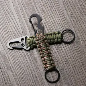 4pcs Paracord Keychains Outdoor Handwoven With Carabiner Braided Lanyard Ring Hook Clip For Camping Hiking Backpack