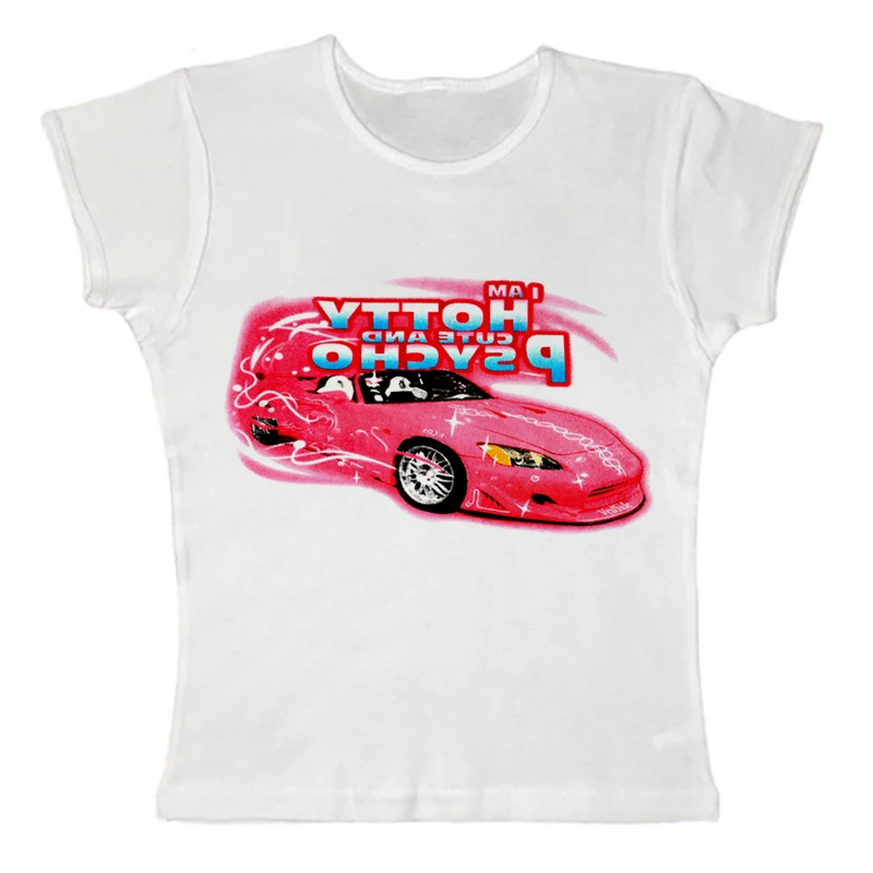 

Y2K Women's Baby T-shirt Street Wear High Street Print Vintage Girl Cut Summer Punk Casual Gothic White Slim Fit Short T-shirt