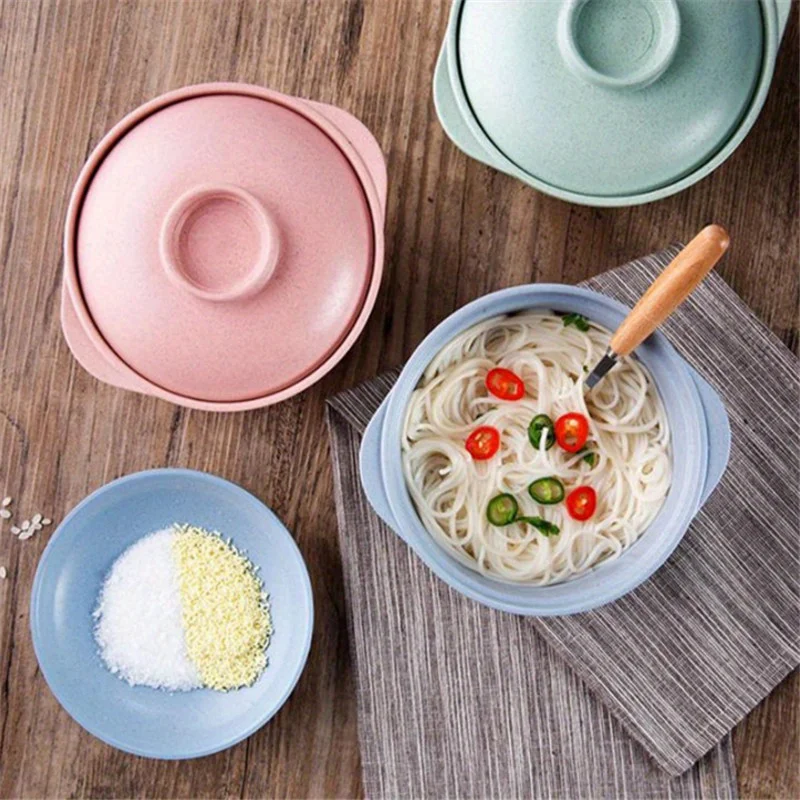 1 Set Soup Bowl with a Lid for Instant Noodles, a Hot Rice Container Ideal for Family, And a Healthy Dining Option for Home Use.