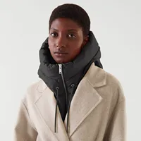 Women Winter Down Hooded Hats Ultralight False Vest Warm Ring Scarf Balaclava Hat Neck Zippper Drawstring Coat Scarf Neck Cover 1