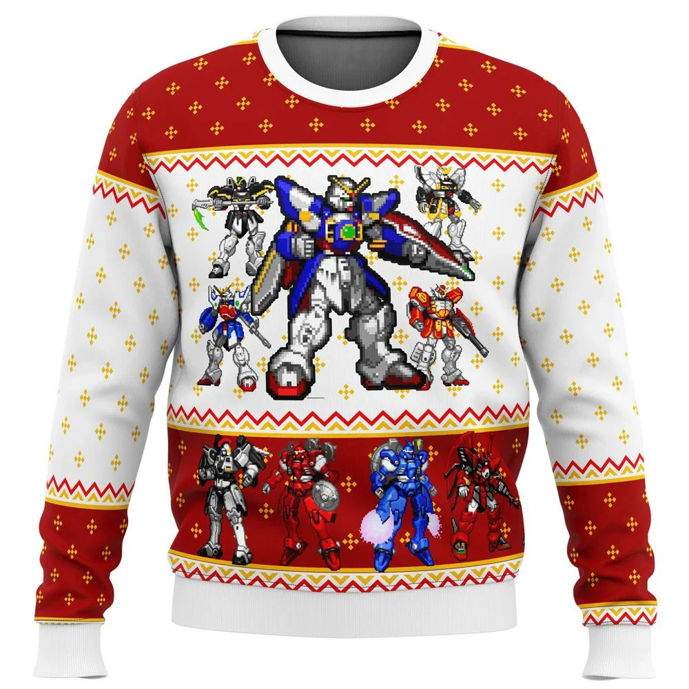 

2023 Winter 3D Printing Gundam Pixel Cartoon Round Neck Sweater as a Christmas Sweatshirt Gift for Children
