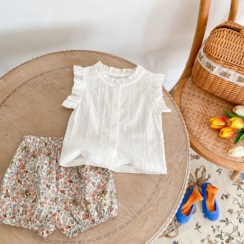 MILANCEL 2022 Summer Baby Clothing Set  Toddler Girls Floral Suit Ruffle  Tee And Floral Shorts 2 Pcs Girls Clothes Set newborn baby clothing set