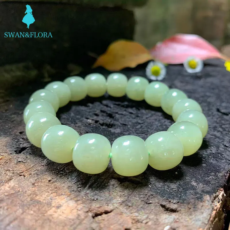 

12MM Natural Stone hetian jade Bracelet Genuine Woman Man Gemstone Jewelry Bracelets on hand