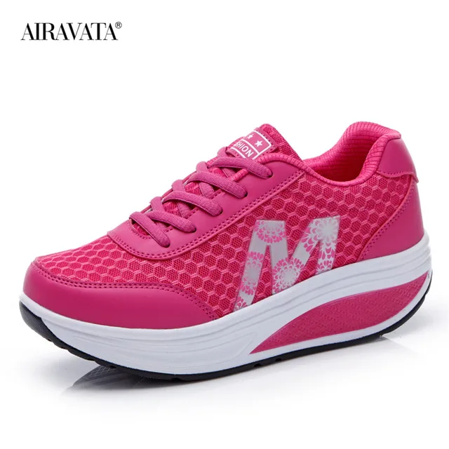 Women's Walking Shoes Fashion Lightweight Breathable Sneakers Casual Thick Bottom Shake Shoes Size 35-42 rose