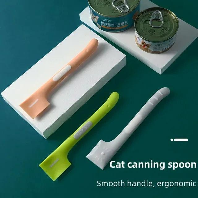 Cat Can Spoon Pet Feeding Stirring Spoon Cat Food Scraper Tools Canned Wet Food Clean Long Handle Right Angle Design Pet Spoon 6