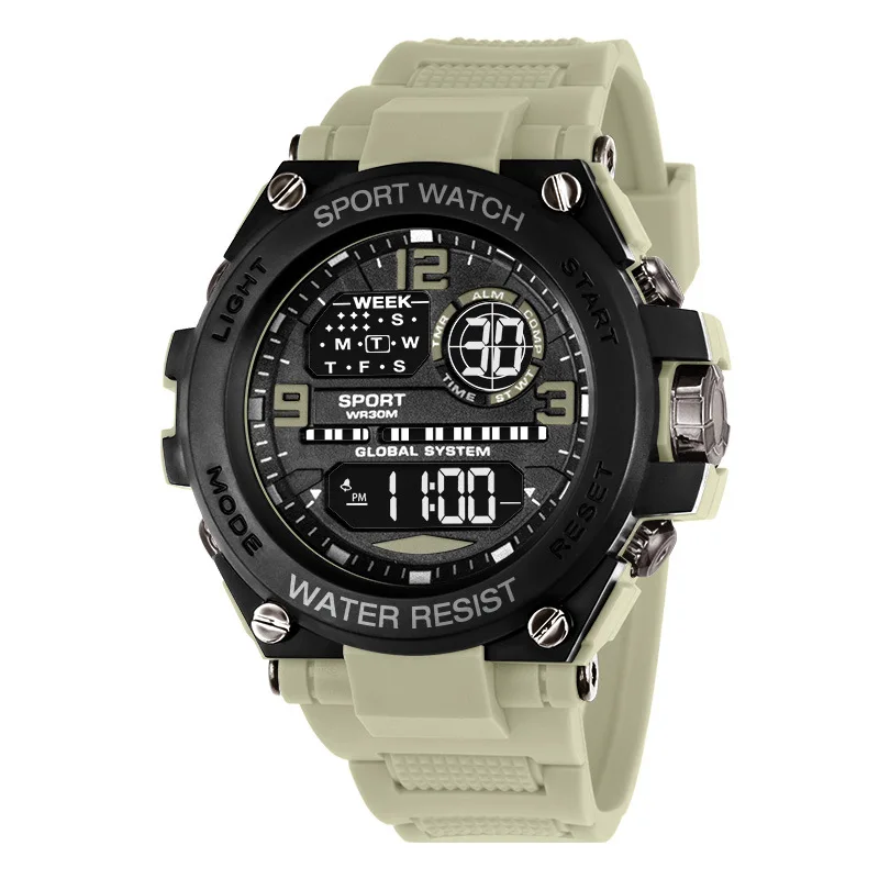 Men's outdoor sports electronic watch, luminous alarm clock, large dial watch