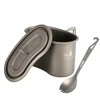 Titanium GI Cup and Titanium Spoon Combo, 950ml Lunch Box Camping Bowl with Foldable Handle Portable for Outdoor Camping Hiking 5