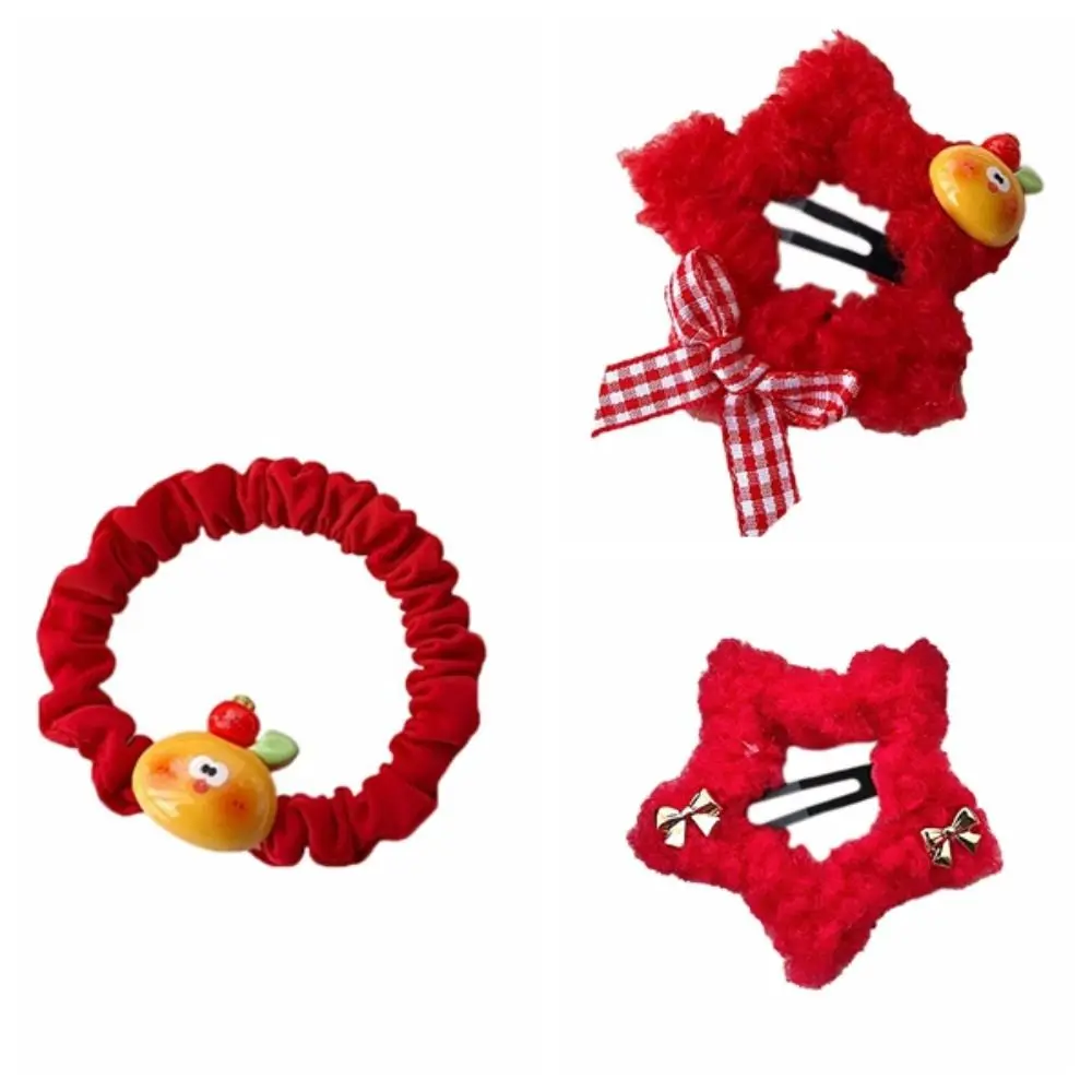 Description Picture 3 of itemBarrettes Plush Star Hair Clip Bow Hairpin Korean Style Star Duckbill Clip Hair Side Clip Hair Rope New Year Hairpin Party