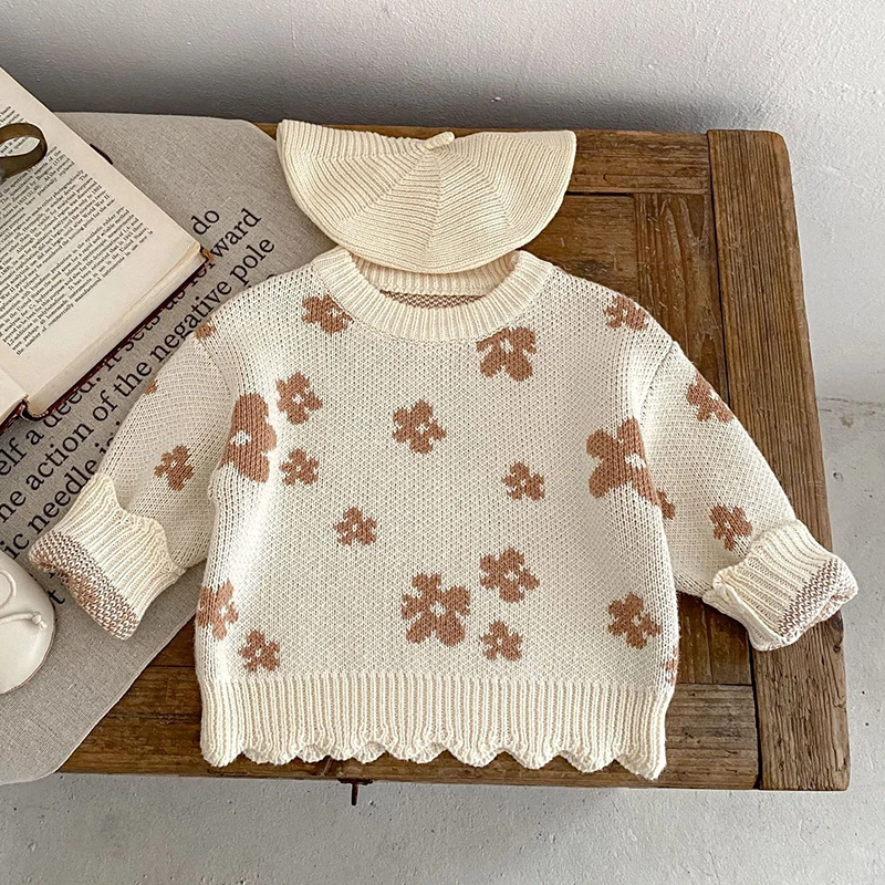 Infant Kids Baby Girls Boys Long Sleeve Flower Printing Knit Pullover Sweaters Baby Girls Boys Children's Clothes Sweaters