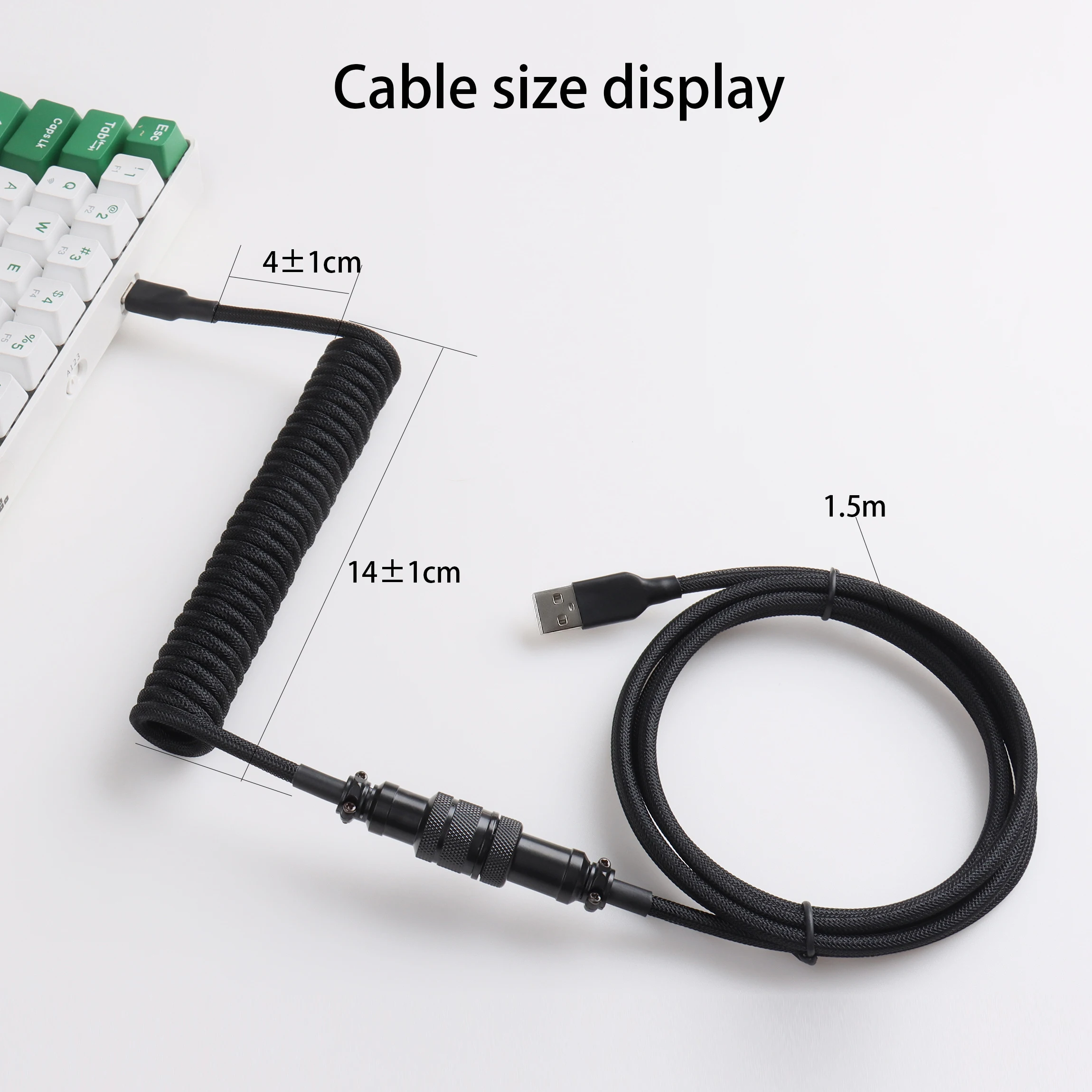 Lano Cabo Enrolado Micro Usb tipo c Flexível Gaming Keyboard Duplo-sleeved Fio com Destacável Gx16 Aviador Conector de Carregamento - Imagem 3