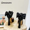 Comemore 2023 Summer New Fashion Satin Pumps High Heel Sandals Bow Buckle Pointed Toe Thick Heel Women's Shoes High Heels Women 5