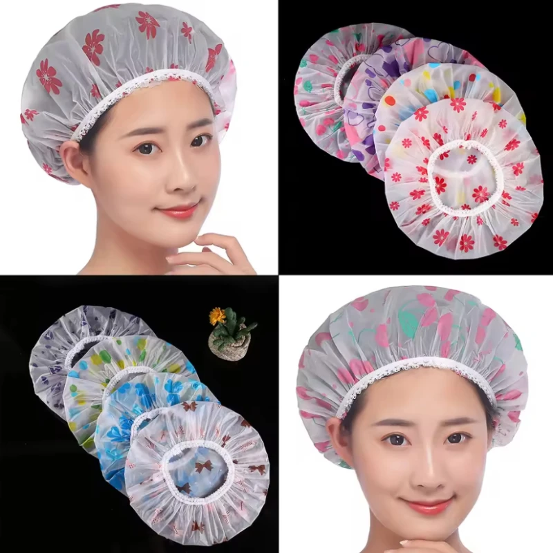 Bathroom Shower Waterproof Cap Thicken Elastic Bath Hat Bathing Cap For Women Hair Salon Bathroom Supplies Women Shower Caps