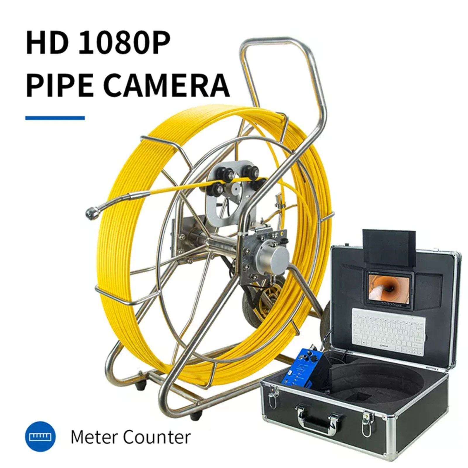 Pipe Inspection Camera, SYANSPAN 9 inch Sewer Endoscope Camer Meter Counter Vedio and Redio and 32X image enlarge and 9mm cable pipe inspection camera 10 1 1080p screen and self leveling 512hz locator video audio recording 8x image enlarge meter counter